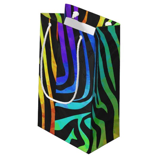 Zebra, zwarte en regenboogafdrukken klein cadeauzakje (Achterkant Gekanteld)