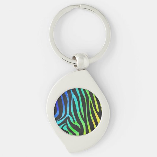 Zebra, zwarte en regenboogafdrukken sleutelhanger (Voorkant)
