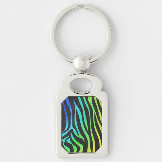 Zebra, zwarte en regenboogafdrukken sleutelhanger (Voorkant)