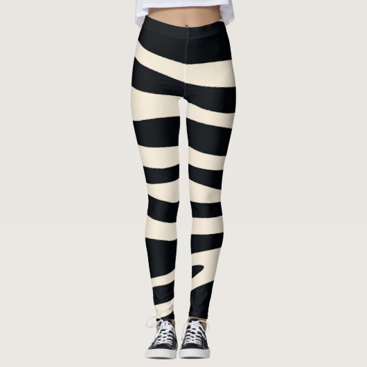 Zebra zwarte en witte streep leggings (Voorkant)