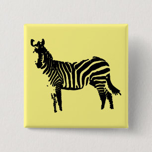 Zebra Zwarte Silhouet Knop Badge Speld Vierkante Button 5,1 Cm