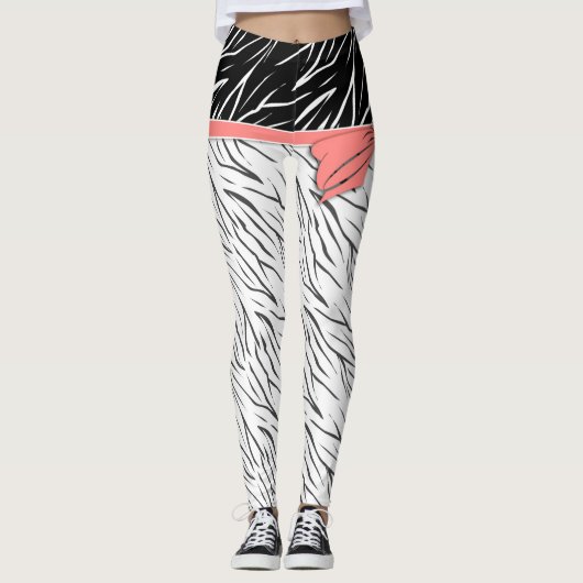 Zebra zwarte witte tijgerleder strepen roze leggings (Voorkant)