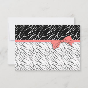 Zebra zwarte witte tijgerleder strepen roze RSVP kaartje
