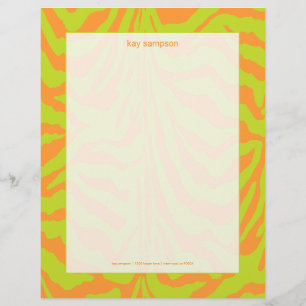Zebraafdruk, retro kleuren kalk groen + oranje briefhoofd sjabloon