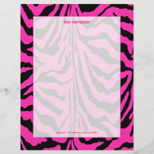 Zebraafdruk, retrokleuren fuschia + zwart briefhoofd ontwerp