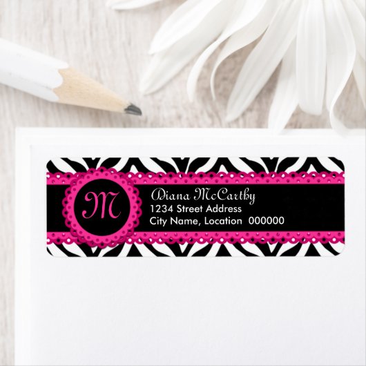 Zebradruk & Heet Roze Kant Monogram Etiket (Insitu)
