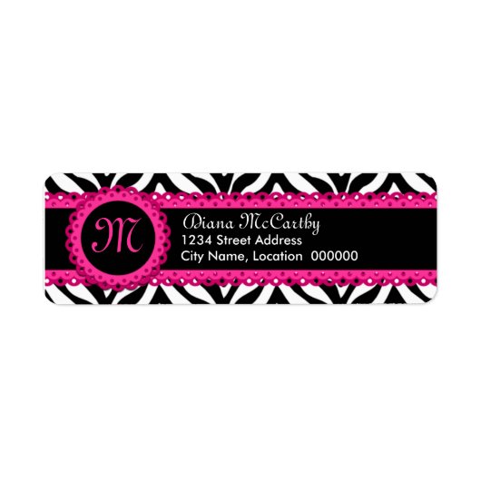 Zebradruk & Heet Roze Kant Monogram Etiket (Voorkant)