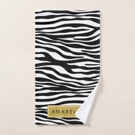 Zebradruk, Zebra, zwart-wit, Jouw naam Bad Handdoek (Handdoek)