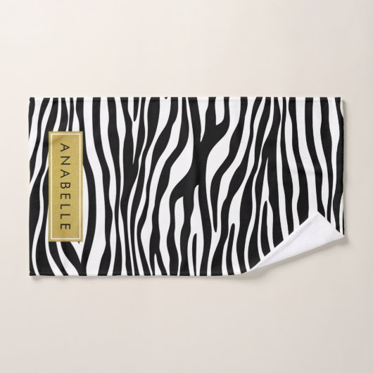 Zebradruk, Zebra, zwart-wit, Jouw naam Bad Handdoek (Handdoek)