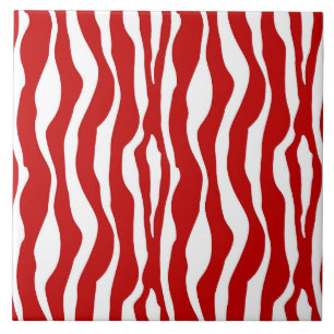 Zebralijnen - Diep rood en wit Tegeltje