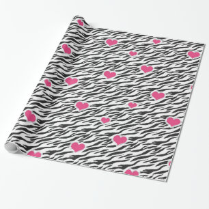 Zebrapatroon en roze hartenpapier cadeaupapier