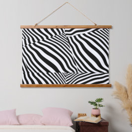 Zebrapatroon met houten bovenkant hangend wandkleed