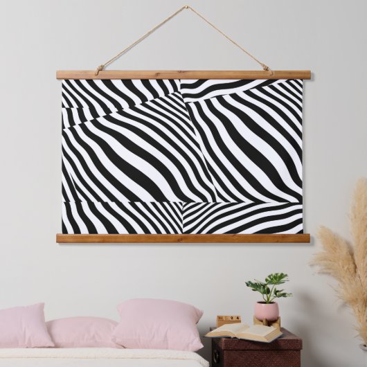 Zebrapatroon met houten bovenkant hangend wandkleed (Slaapkamer)