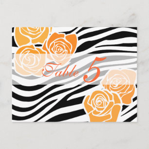 Zebrapatroon + oranje rozen Tafelnummer Briefkaart