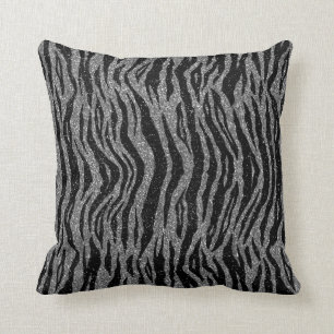 Zebrapriem Zwart en Grijs Zilver Kussen