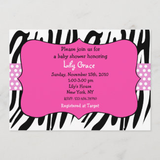 Zebraprint baby shower uitnodigingen in hete roze