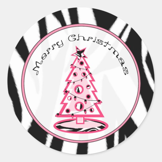 Zebraprint en roze kerstboom Sticker (Voorkant)