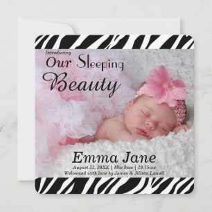 Zebraprint geboorteaankondiging met foto aankondiging
