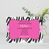 Zebraprint heet roze baby shower uitnodigingen (Staand voorkant)