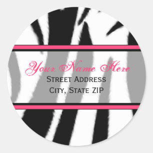 Zebraprint met roze Adresetiketten Ronde Sticker