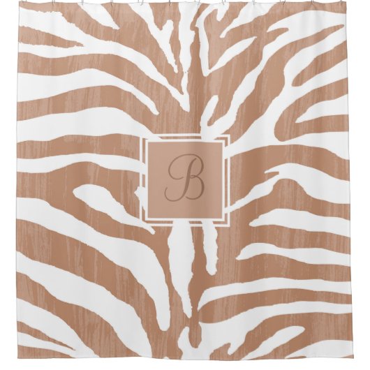 Zebraprint | Monogram Douchegordijn | bruin (Voorkant)