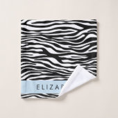 Zebraprint, strepen, zwart-wit, Jouw naam Bad Handdoek (Wasdoekje)