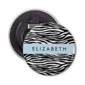 Zebraprint, strepen, zwart-wit, Jouw naam Button Flesopener (Voorkant)
