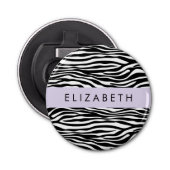 Zebraprint, strepen, zwart-wit, Jouw naam Button Flesopener (Voorkant)