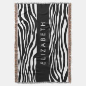 Zebraprint, strepen, zwart-wit, Jouw naam Deken (Voorkant Verticaal)