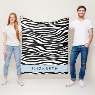 Zebraprint, strepen, zwart-wit, Jouw naam Fleece Deken