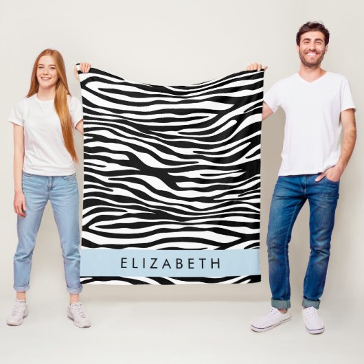 Zebraprint, strepen, zwart-wit, Jouw naam Fleece Deken (In situ)