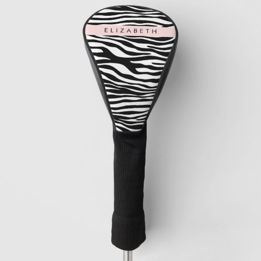 Zebraprint, strepen, zwart-wit, Jouw naam Golfheadcover (Voorkant)