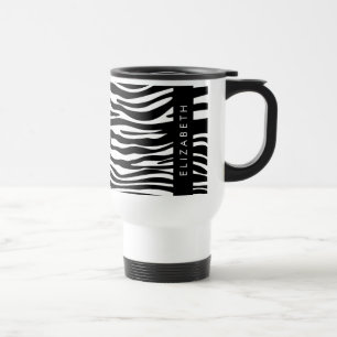 Zebraprint, strepen, zwart-wit, Jouw naam Reisbeker