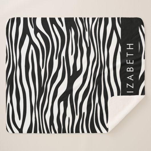 Zebraprint, strepen, zwart-wit, Jouw naam Sherpa Deken (Voorkant (horizontaal))