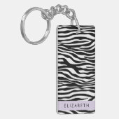 Zebraprint, strepen, zwart-wit, Jouw naam Sleutelhanger (Voorkant Links)