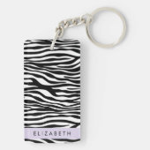 Zebraprint, strepen, zwart-wit, Jouw naam Sleutelhanger (achterkant)