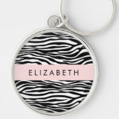 Zebraprint, strepen, zwart-wit, Jouw naam Sleutelhanger (Voorkant)