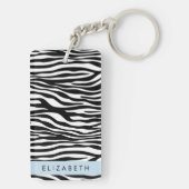 Zebraprint, strepen, zwart-wit, Jouw naam Sleutelhanger (achterkant)