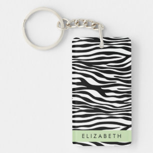 Zebraprint, strepen, zwart-wit, Jouw naam Sleutelhanger