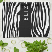 Zebraprint, strepen, zwart-wit, Jouw naam Theedoek (Gevouwen)