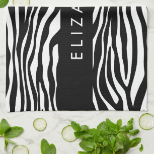 Zebraprint, strepen, zwart-wit, Jouw naam Theedoek