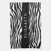 Zebraprint, strepen, zwart-wit, Jouw naam Theedoek (Verticaal)