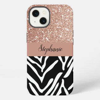 Zebraprintpatroon en verloop roze gouden glitters iPhone 13 hoesje