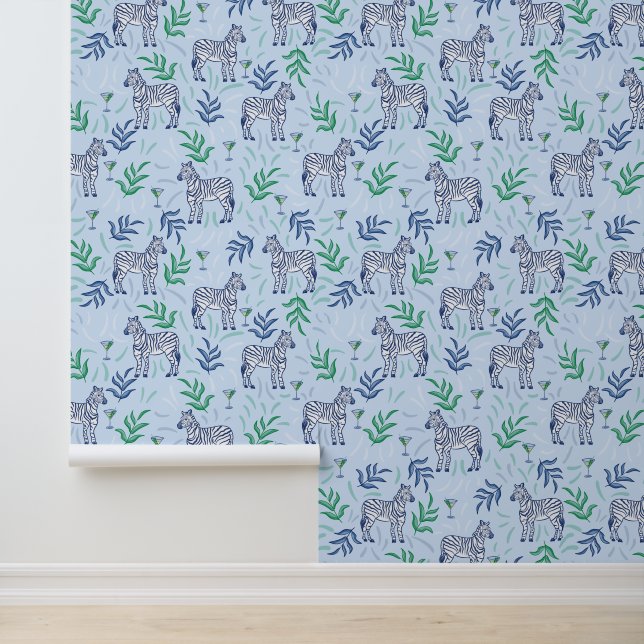 Zebra's en Martinis Blue Behang (Applicatie)