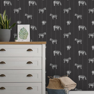 Zebra's en strepen zwart behang