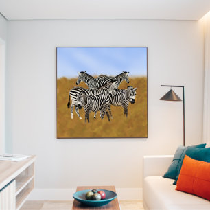 Zebra's grazen in Natuur   Sunny Serengeti Canvas Afdruk
