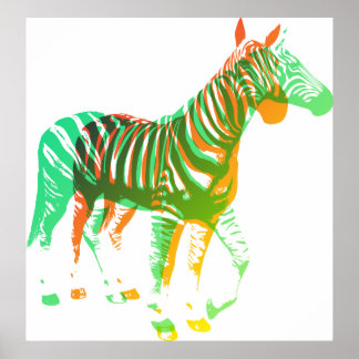 Zebras - Groen en Oranje Poster
