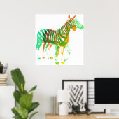 Zebras - Groen en Oranje Poster (Thuiskantoor)