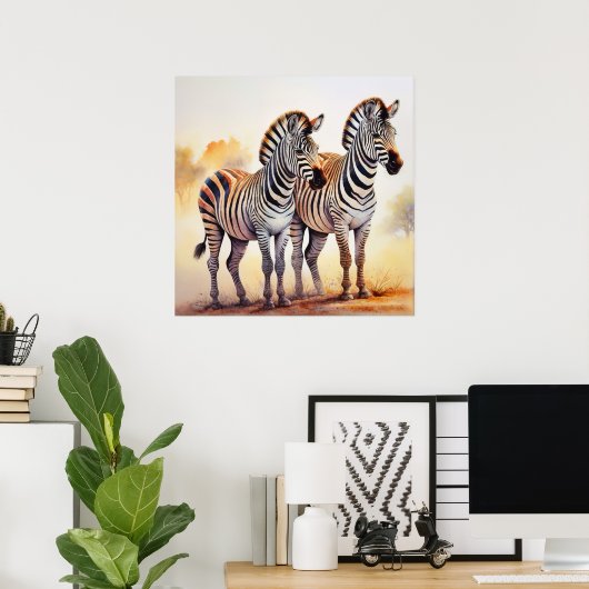 Zebras in Safari Serene Afrikaanse Wildlife Art Poster (Thuiskantoor)