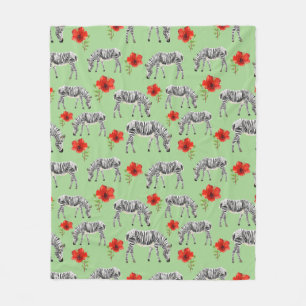Zebras onder Hibiscus Flowers Fleece Deken